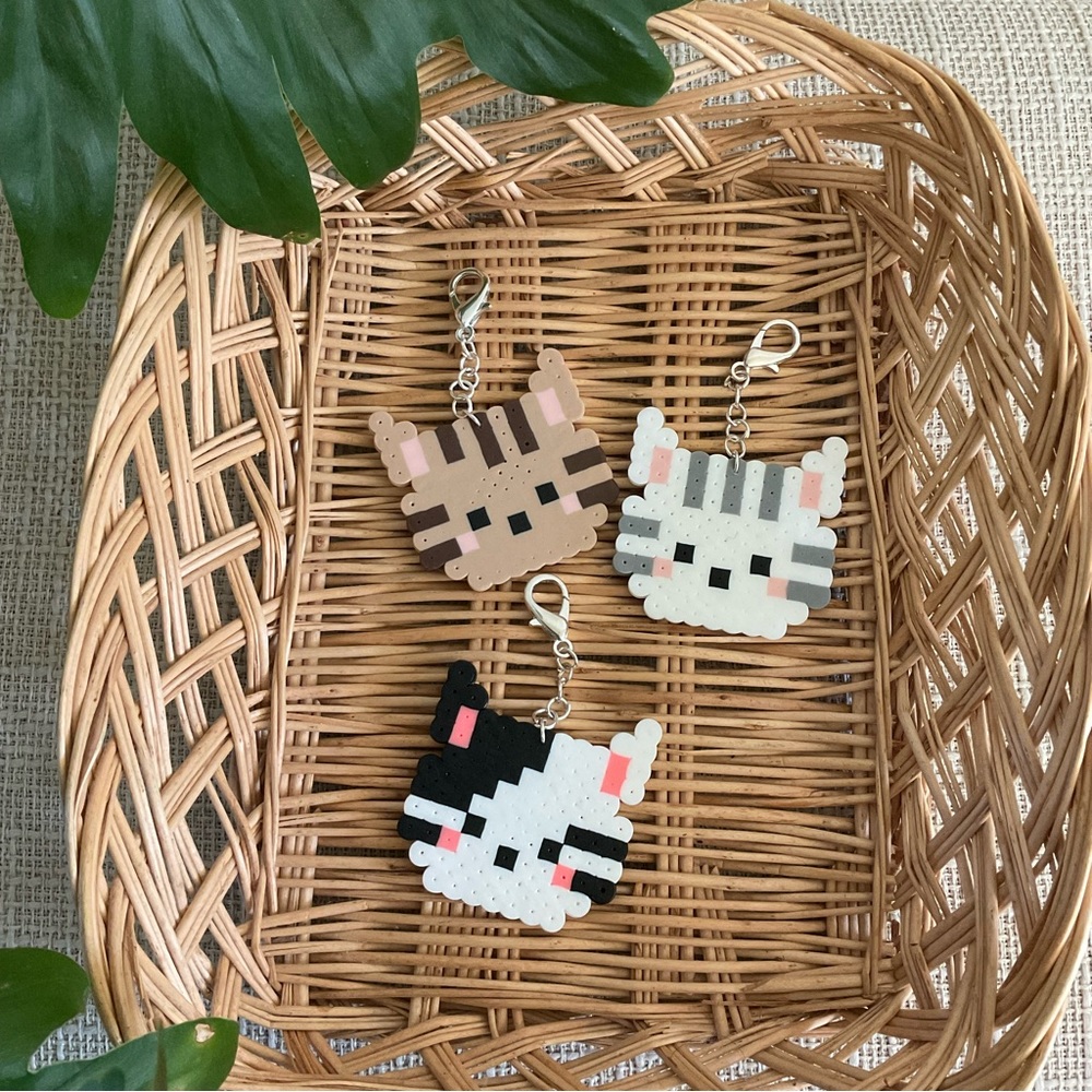 Handmade Kitten Perler Bead Keychains - Picture 2 of 9
